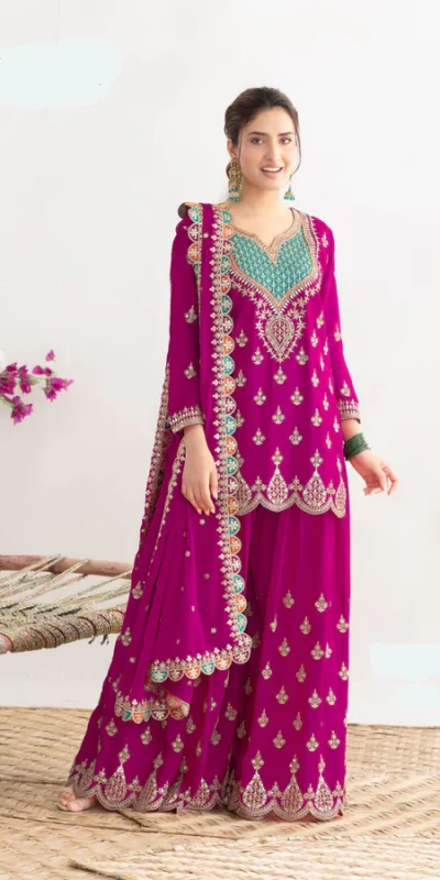 Aglow Rani Pink Chinon Embroider Work Salwar Suit | Jump Suits, Salwar suit, Casual Suits, Creative suits, Designer Suits, Palazzo Suits, Party Wear Suits, Patiala Suits, Straight Suits
