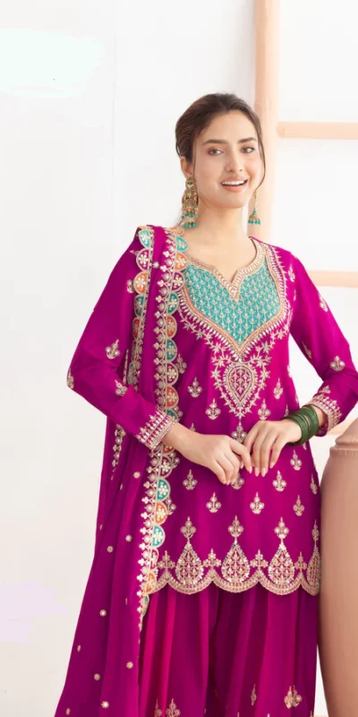 Aglow Rani Pink Chinon Embroider Work Salwar Suit | Jump Suits, Salwar suit, Casual Suits, Creative suits, Designer Suits, Palazzo Suits, Party Wear Suits, Patiala Suits, Straight Suits