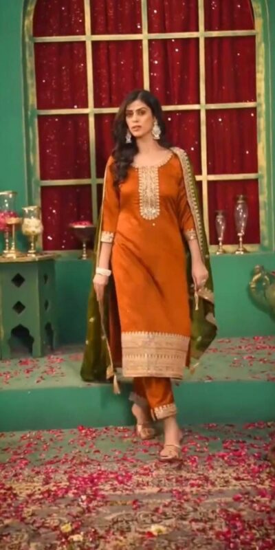 Angelic Orange Chinon Silk Embroider Work Salwar Suit | Jump Suits, Salwar suit, Casual Suits, Creative suits, Designer Suits, Palazzo Suits, Party Wear Suits, Patiala Suits, Straight Suits