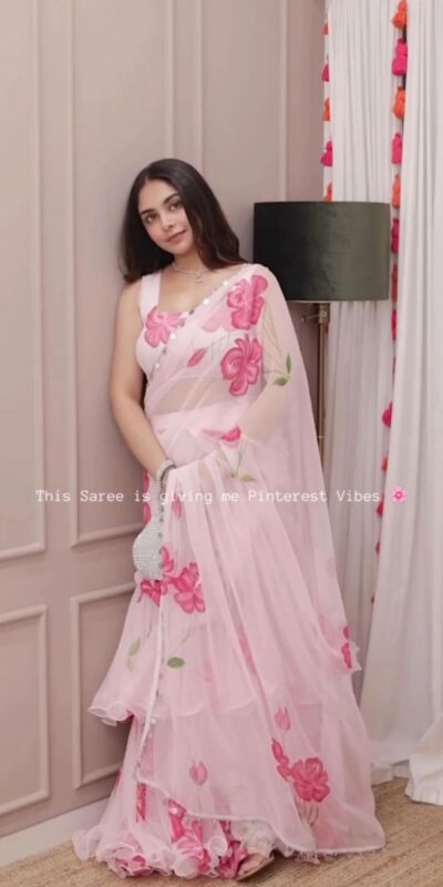 Baby Pink Premium Faux Georgette Digital Print Saree | Sarees, Bollywood Sarees, Creative Sarees, Designer Sarees, Embroidered Sarees, Ethnic Saree, Modern Digital sarees, Party Wear Sarees
