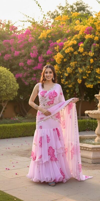Baby Pink Premium Faux Georgette Digital Print Saree | Sarees, Bollywood Sarees, Creative Sarees, Designer Sarees, Embroidered Sarees, Ethnic Saree, Modern Digital sarees, Party Wear Sarees