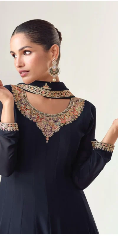 Black Blooming Georgette Embroidery Work Salwar Suit | Jump Suits, Salwar suit, Casual Suits, Creative suits, Designer Suits, Palazzo Suits, Party Wear Suits, Patiala Suits, Straight Suits