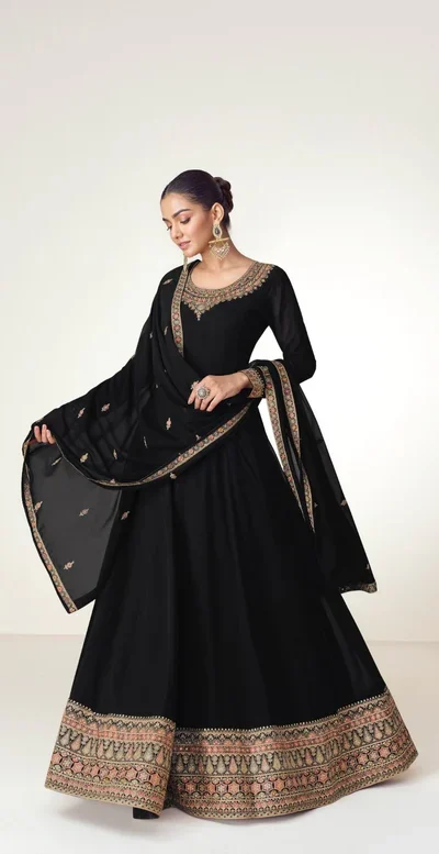 Black Blooming Georgette Embroidery Work Salwar Suit | Jump Suits, Salwar suit, Casual Suits, Creative suits, Designer Suits, Palazzo Suits, Party Wear Suits, Patiala Suits, Straight Suits