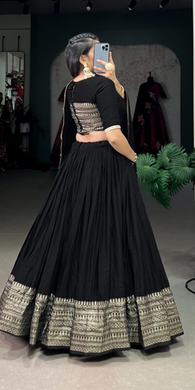 Black Chanderi Weaving Lehenga Choli | Lehenga, Bollywood Lehenga, Creative Lehenga, Designer Lehenga, Embroidered Lehenga, Party Wear Lehenga