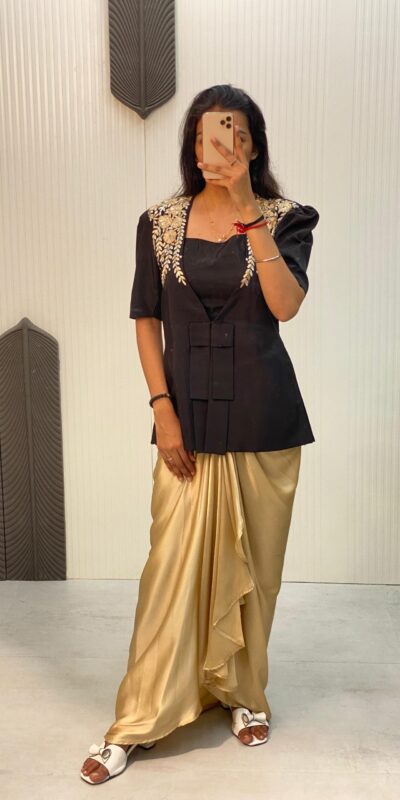Black Cream French Crape Sequence Embroidery Dhoti Suit | Jump Suits, Salwar suit, Casual Suits, Creative suits, Designer Suits, Palazzo Suits, Party Wear Suits, Patiala Suits, Straight Suits