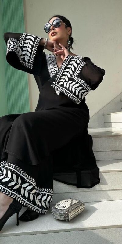 Black Faux Georgette Sequence Hand Work Salwar Suit | Jump Suits, Salwar suit, Casual Suits, Creative suits, Designer Suits, Palazzo Suits, Party Wear Suits, Patiala Suits, Straight Suits