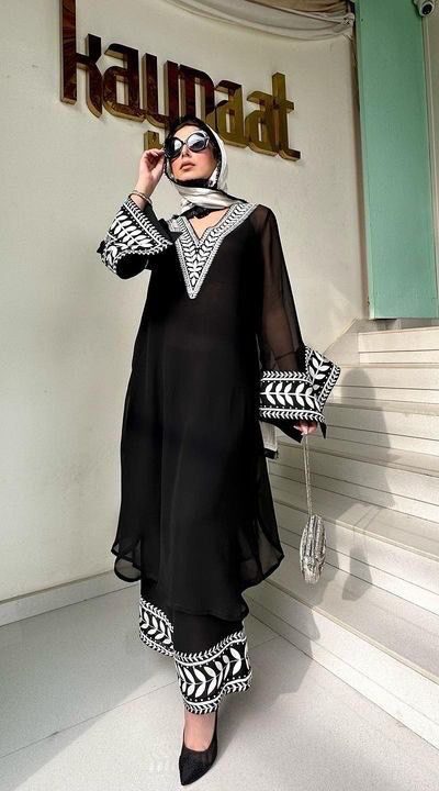 Black Faux Georgette Sequence Hand Work Salwar Suit | Jump Suits, Salwar suit, Casual Suits, Creative suits, Designer Suits, Palazzo Suits, Party Wear Suits, Patiala Suits, Straight Suits