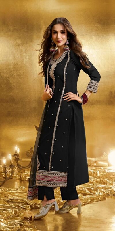 Black Faux Georgette Sequences Work Salwar Suit | Jump Suits, Tops & Bottoms, Track Suits, Salwar suit, Casual Suits, Creative suits, Designer Suits, Palazzo Suits, Party Wear Suits, Patiala Suits, Straight Suits, Trendy Wear