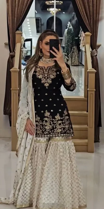 Black Fox Georgette Embroidery Lace Work Salwar Suit | Jump Suits, Tops & Bottoms, Track Suits, Salwar suit, Casual Suits, Creative suits, Designer Suits, Palazzo Suits, Party Wear Suits, Patiala Suits, Straight Suits, Trendy Wear