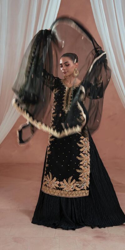 Black Fuax Georgette Embroidery Salwar Suit | Jump Suits, Tops & Bottoms, Track Suits, Salwar suit, Casual Suits, Creative suits, Designer Suits, Palazzo Suits, Party Wear Suits, Patiala Suits, Straight Suits, Trendy Wear