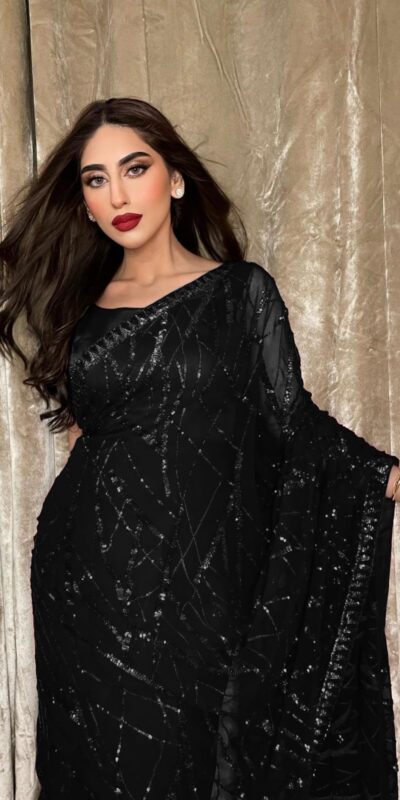 Black Georgette Embroidery Sequence Piping Saree | Sarees, Bollywood Sarees, Creative Sarees, Designer Sarees, Embroidered Sarees, Ethnic Saree, Modern Digital sarees, Party Wear Sarees