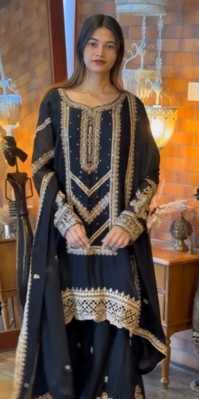 Black Georgette Embroidery Work Salwar Suit | Jump Suits, Salwar suit, Casual Suits, Creative suits, Designer Suits, Palazzo Suits, Party Wear Suits, Patiala Suits, Straight Suits