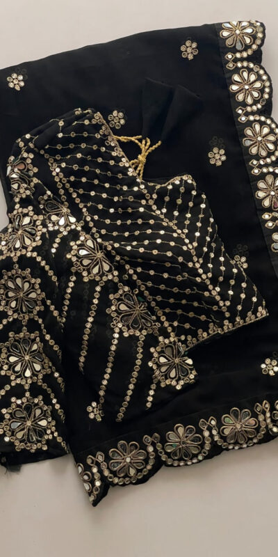 Black Georgette Mirror Sequence Work Saree | Sarees, Bollywood Sarees, Creative Sarees, Designer Sarees, Embroidered Sarees, Ethnic Saree, Modern Digital sarees, Party Wear Sarees