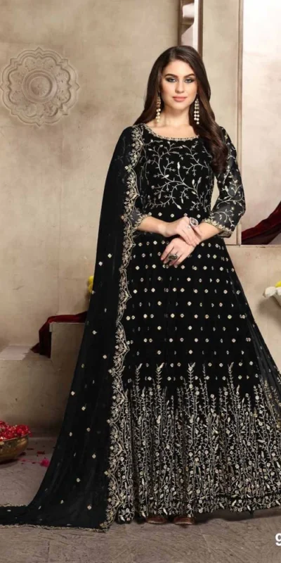 Black Georgette Multi Thread Zari Anarkali Suit | Anarkali Suits, Bollywood Anarkali, Creative-Anarkali, Designer Anarkali, Embroidered Anarkali, Party Wear Anarkali