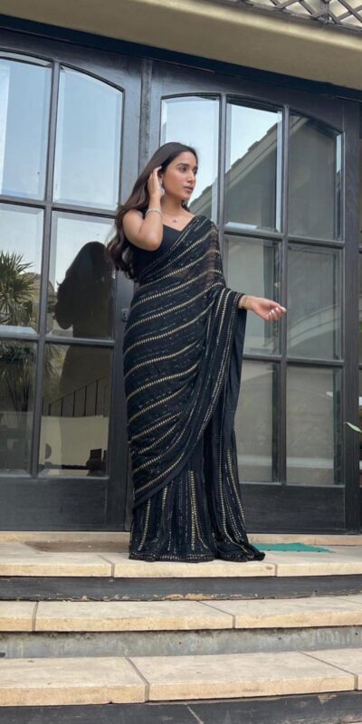 Black Georgette Sequin Work Saree with
Piping | Sarees, Bollywood Sarees, Creative Sarees, Designer Sarees, Embroidered Sarees, Ethnic Saree, Modern Digital sarees, Party Wear Sarees