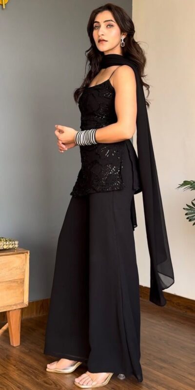 Black Georgette Sequins Work Salwar Suit | Jump Suits, Salwar suit, Casual Suits, Creative suits, Designer Suits, Palazzo Suits, Party Wear Suits, Patiala Suits, Straight Suits