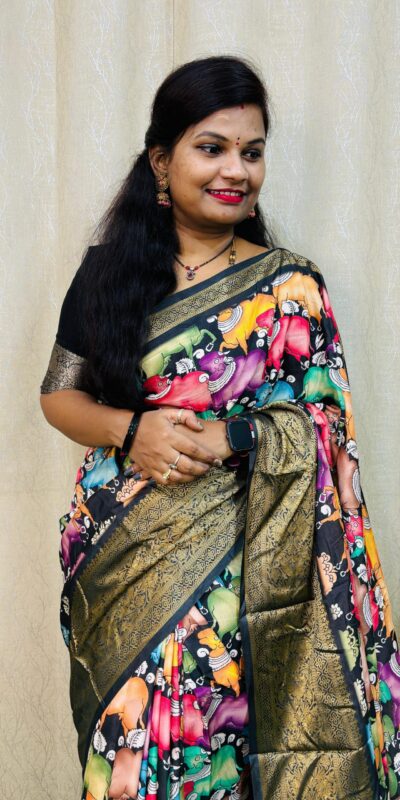Black Jacquard Dola Silk With Print Saree | Sarees, Bollywood Sarees, Creative Sarees, Designer Sarees, Embroidered Sarees, Ethnic Saree, Modern Digital sarees, Party Wear Sarees
