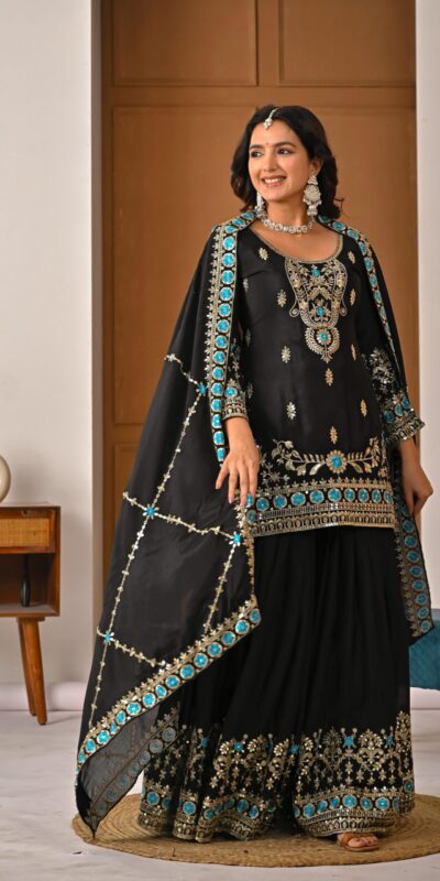 Black NC Vichitra Silk Embroidery Work Salwar Suit | Jump Suits, Salwar suit, Casual Suits, Creative suits, Designer Suits, Palazzo Suits, Party Wear Suits, Patiala Suits, Straight Suits