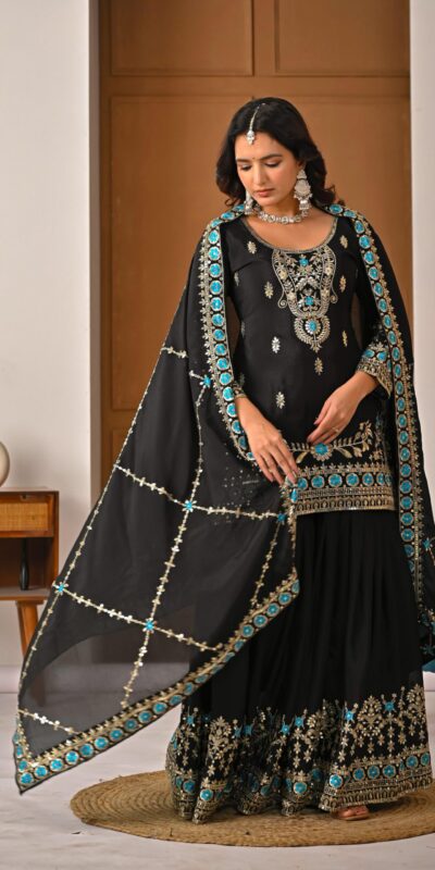 Black NC Vichitra Silk Embroidery Work Salwar Suit | Jump Suits, Salwar suit, Casual Suits, Creative suits, Designer Suits, Palazzo Suits, Party Wear Suits, Patiala Suits, Straight Suits