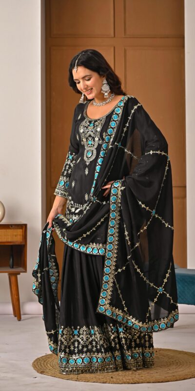 Black NC Vichitra Silk Embroidery Work Salwar Suit | Jump Suits, Salwar suit, Casual Suits, Creative suits, Designer Suits, Palazzo Suits, Party Wear Suits, Patiala Suits, Straight Suits