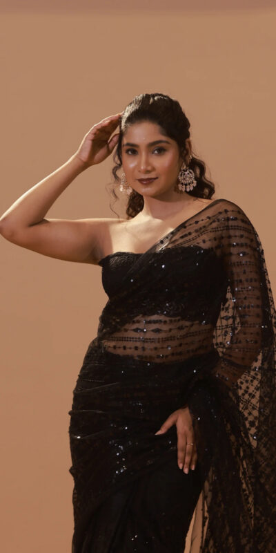 Black Nylon Net Sequence Thread Work Saree | Sarees, Bollywood Sarees, Creative Sarees, Designer Sarees, Embroidered Sarees, Ethnic Saree, Modern Digital sarees, Party Wear Sarees