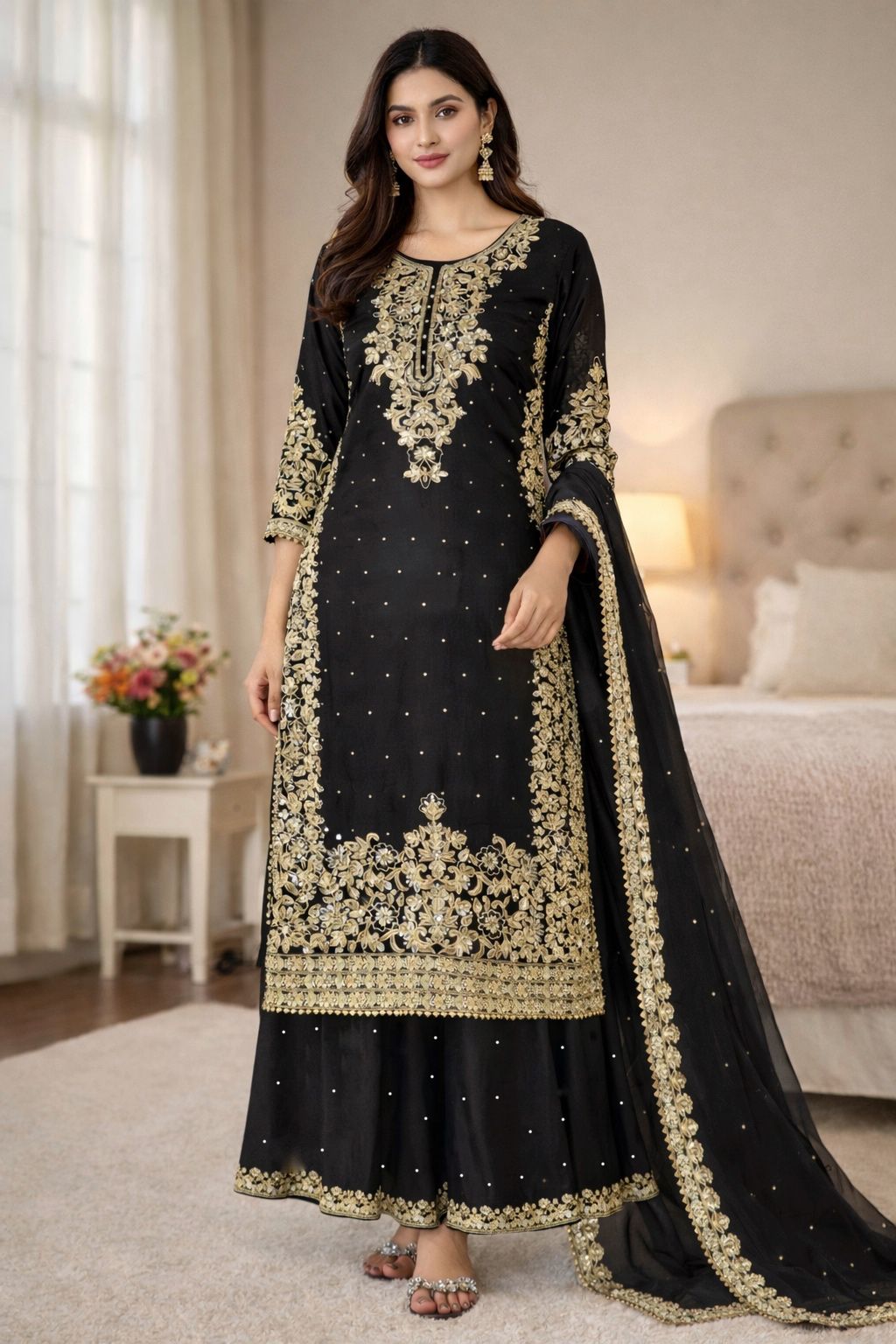 Black Organza Silk Embroidery Work Salwar Suit | Jump Suits, Salwar suit, Casual Suits, Creative suits, Designer Suits, Palazzo Suits, Party Wear Suits, Patiala Suits, Straight Suits