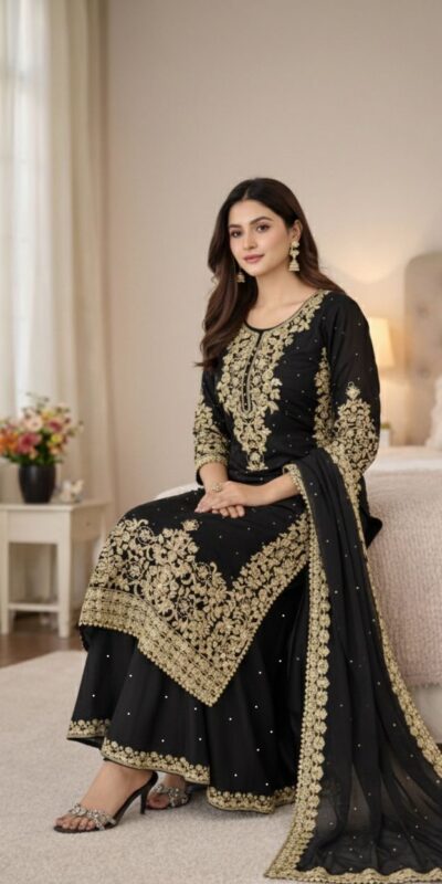Black Organza Silk Embroidery Work Salwar Suit | Jump Suits, Salwar suit, Casual Suits, Creative suits, Designer Suits, Palazzo Suits, Party Wear Suits, Patiala Suits, Straight Suits