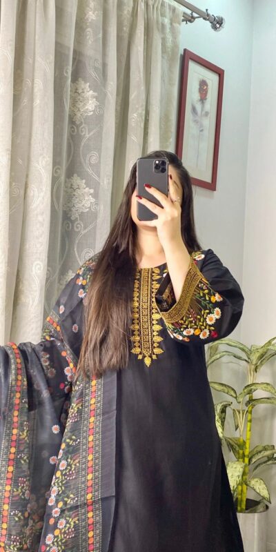 Black Roman Silk With Embroidery Salwar Suit | Jump Suits, Tops & Bottoms, Track Suits, Salwar suit, Casual Suits, Creative suits, Designer Suits, Palazzo Suits, Party Wear Suits, Patiala Suits, Straight Suits, Trendy Wear