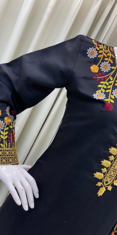Black Roman Silk With Embroidery Salwar Suit | Jump Suits, Tops & Bottoms, Track Suits, Salwar suit, Casual Suits, Creative suits, Designer Suits, Palazzo Suits, Party Wear Suits, Patiala Suits, Straight Suits, Trendy Wear