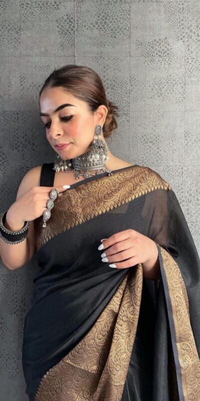 Black Soft Litchi Silk Jacquard Work Saree | Sarees, Bollywood Sarees, Creative Sarees, Designer Sarees, Embroidered Sarees, Ethnic Saree, Modern Digital sarees, Party Wear Sarees