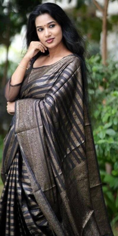 Black Soft Silk Jacquard Work On All Over Saree | Sarees, Bollywood Sarees, Creative Sarees, Designer Sarees, Embroidered Sarees, Ethnic Saree, Modern Digital sarees, Party Wear Sarees