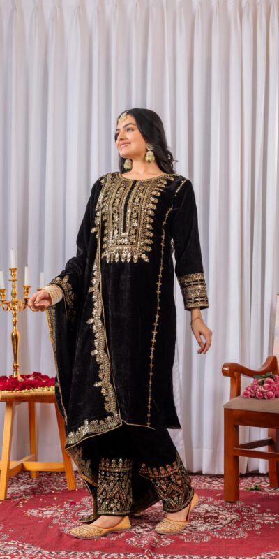 Black Velvet Sequence 5 mm Work Salwar Suit | Jump Suits, Salwar suit, Casual Suits, Creative suits, Designer Suits, Palazzo Suits, Party Wear Suits, Patiala Suits, Straight Suits