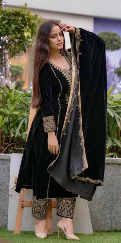 Black Velvet Sequence 5 mm Work Salwar Suit | Jump Suits, Salwar suit, Casual Suits, Creative suits, Designer Suits, Palazzo Suits, Party Wear Suits, Patiala Suits, Straight Suits