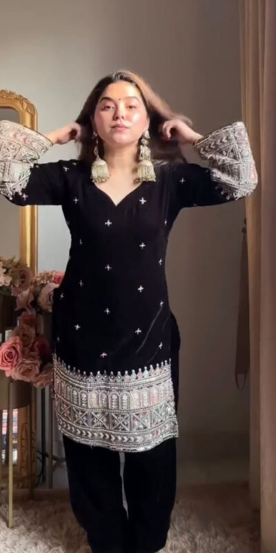 Black Velvet With Sequence Work Salwar Suit | Jump Suits, Salwar suit, Casual Suits, Creative suits, Designer Suits, Palazzo Suits, Party Wear Suits, Patiala Suits, Straight Suits
