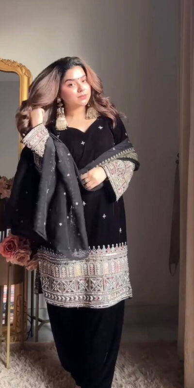 Black Velvet With Sequence Work Salwar Suit | Jump Suits, Salwar suit, Casual Suits, Creative suits, Designer Suits, Palazzo Suits, Party Wear Suits, Patiala Suits, Straight Suits