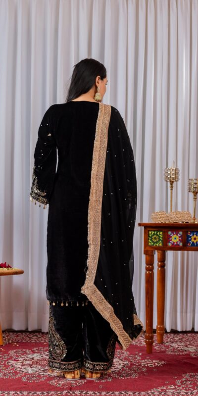 Black Viscose Velvet Embroidery Salwar Suit | Jump Suits, Salwar suit, Casual Suits, Creative suits, Designer Suits, Palazzo Suits, Party Wear Suits, Patiala Suits, Straight Suits