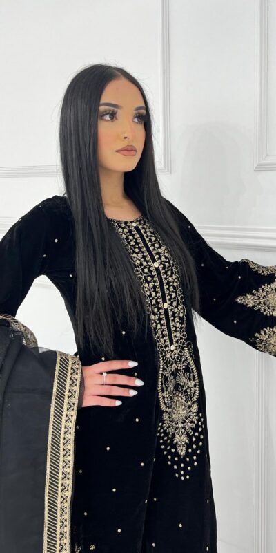 Black Viscose Velvet Sequence Lace Work Salwar Suit | Jump Suits, Salwar suit, Casual Suits, Creative suits, Designer Suits, Palazzo Suits, Party Wear Suits, Patiala Suits, Straight Suits