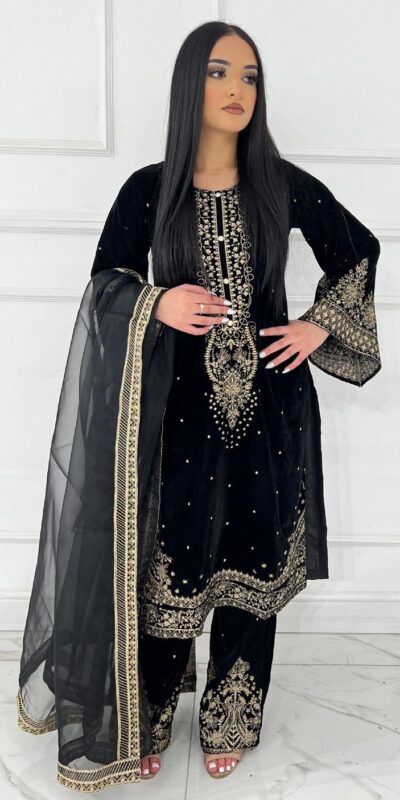 Black Viscose Velvet Sequence Lace Work Salwar Suit | Jump Suits, Salwar suit, Casual Suits, Creative suits, Designer Suits, Palazzo Suits, Party Wear Suits, Patiala Suits, Straight Suits