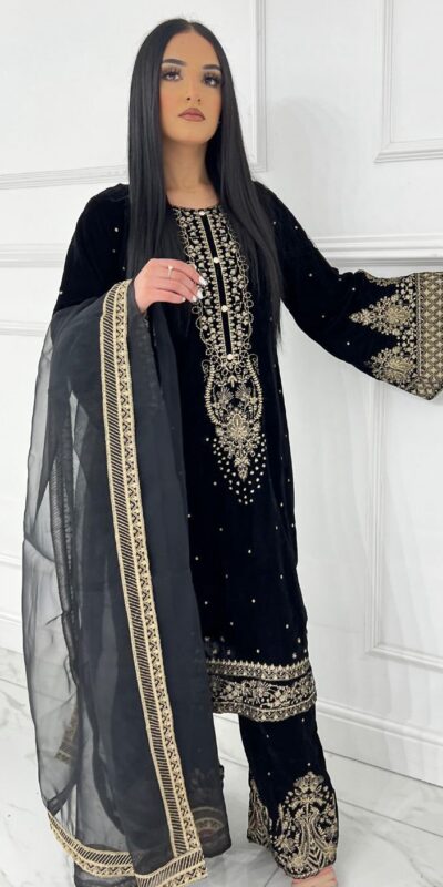 Black Viscose Velvet Sequence Lace Work Salwar Suit | Jump Suits, Salwar suit, Casual Suits, Creative suits, Designer Suits, Palazzo Suits, Party Wear Suits, Patiala Suits, Straight Suits