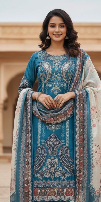 Blue Chinon Printed With Miror Work Salwar Suit | Jump Suits, Salwar suit, Casual Suits, Creative suits, Designer Suits, Palazzo Suits, Party Wear Suits, Patiala Suits, Straight Suits