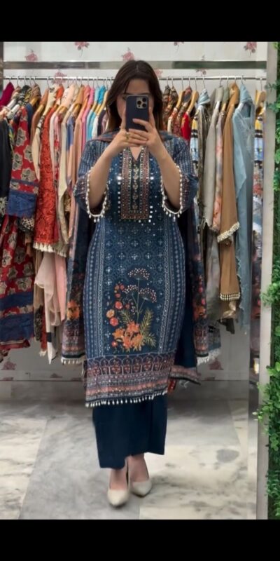Blue Chinon With Sequence Work Salwar Suit | Jump Suits, Salwar suit, Casual Suits, Creative suits, Designer Suits, Palazzo Suits, Party Wear Suits, Patiala Suits, Straight Suits