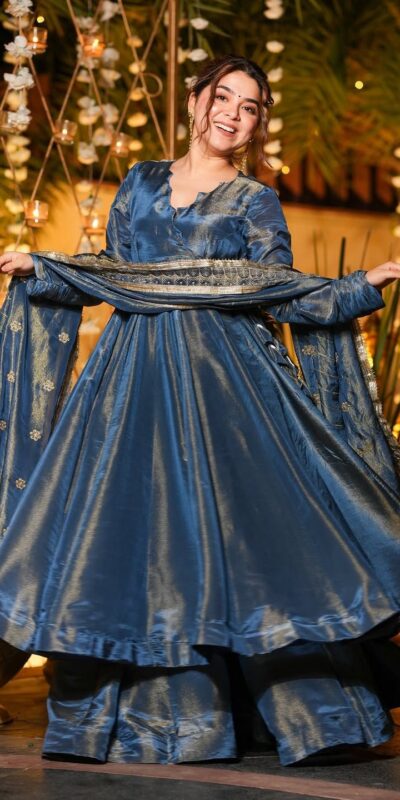 Blue Cosmos Silk Lace Embroidery Work Gown | Gowns, Bollywood Gowns, Creative Gowns, Designer Gowns, Embroidered Gowns, Party Wear Gowns