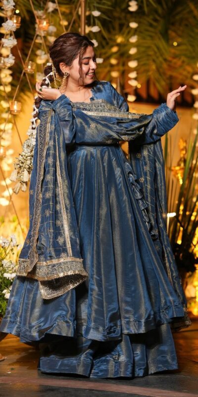 Blue Cosmos Silk Lace Embroidery Work Gown | Gowns, Bollywood Gowns, Creative Gowns, Designer Gowns, Embroidered Gowns, Party Wear Gowns