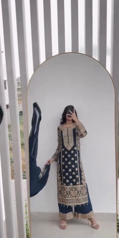Blue Faux Georgette Embroidery Salwar Suit | Jump Suits, Salwar suit, Casual Suits, Creative suits, Designer Suits, Palazzo Suits, Party Wear Suits, Patiala Suits, Straight Suits