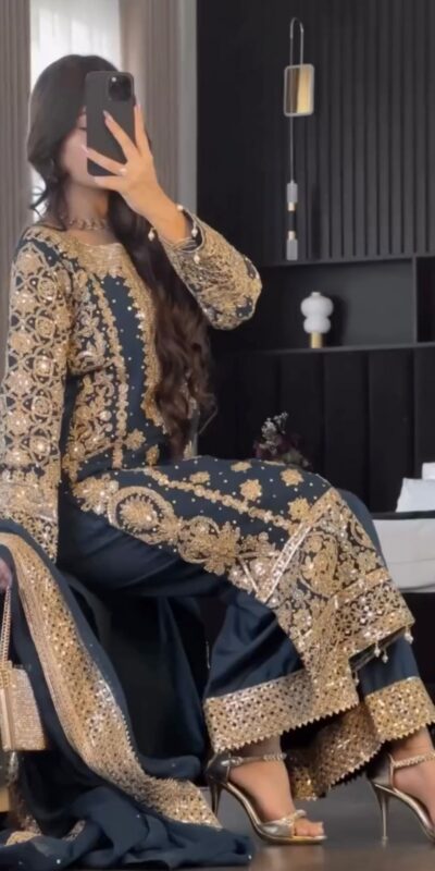 Blue Faux Georgette Embroidery Salwar Suit | Jump Suits, Salwar suit, Casual Suits, Creative suits, Designer Suits, Palazzo Suits, Party Wear Suits, Patiala Suits, Straight Suits