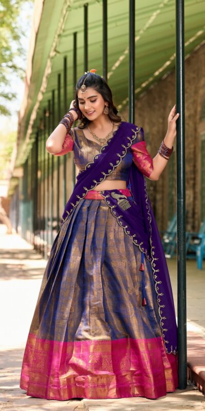 Blue Kanjivaram Weaving Lehenga Choli | Lehenga, Bollywood Lehenga, Creative Lehenga, Designer Lehenga, Embroidered Lehenga, Party Wear Lehenga