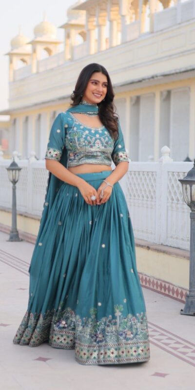 Blue Pure Chinon Embroidery Work Lehenga Choli | Lehenga, Bollywood Lehenga, Creative Lehenga, Designer Lehenga, Embroidered Lehenga, Party Wear Lehenga