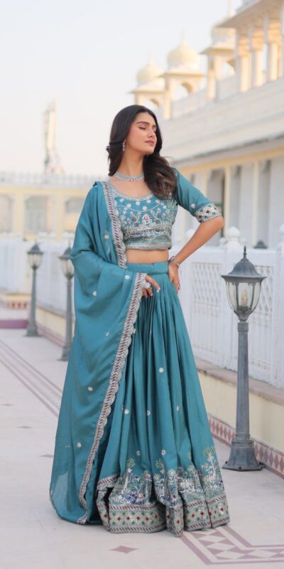 Blue Pure Chinon Embroidery Work Lehenga Choli | Lehenga, Bollywood Lehenga, Creative Lehenga, Designer Lehenga, Embroidered Lehenga, Party Wear Lehenga