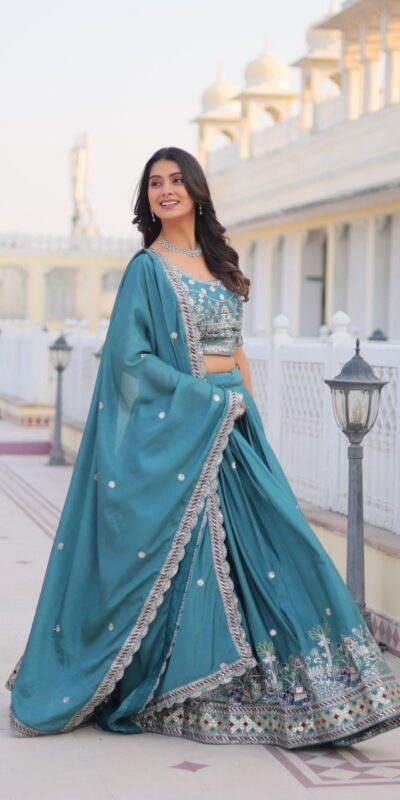 Blue Pure Chinon Embroidery Work Lehenga Choli | Lehenga, Bollywood Lehenga, Creative Lehenga, Designer Lehenga, Embroidered Lehenga, Party Wear Lehenga
