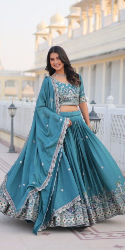 Blue Pure Chinon Embroidery Work Lehenga Choli | Lehenga, Bollywood Lehenga, Creative Lehenga, Designer Lehenga, Embroidered Lehenga, Party Wear Lehenga